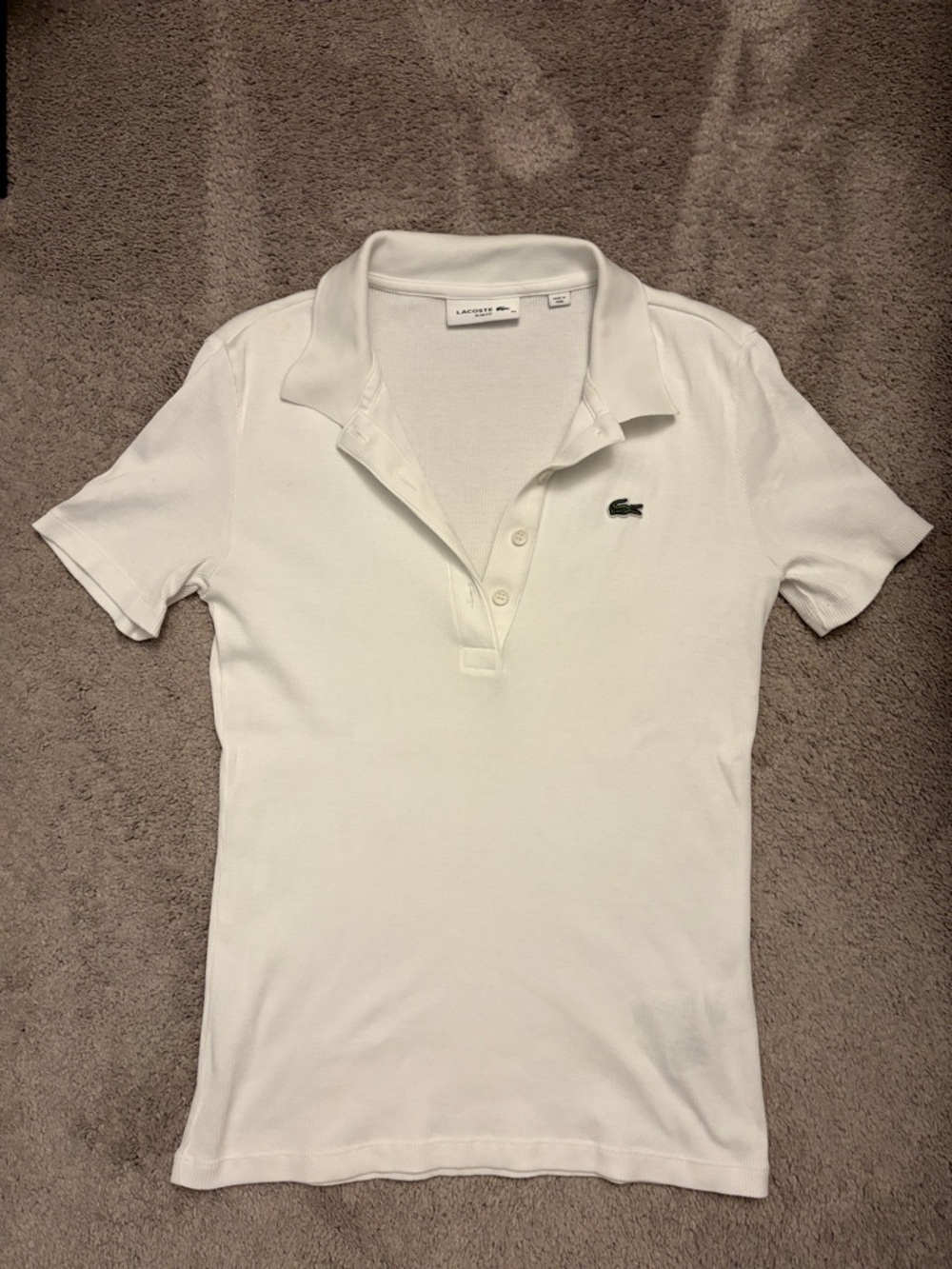 Women’s Lacoste White Polo with Logo - Size 40